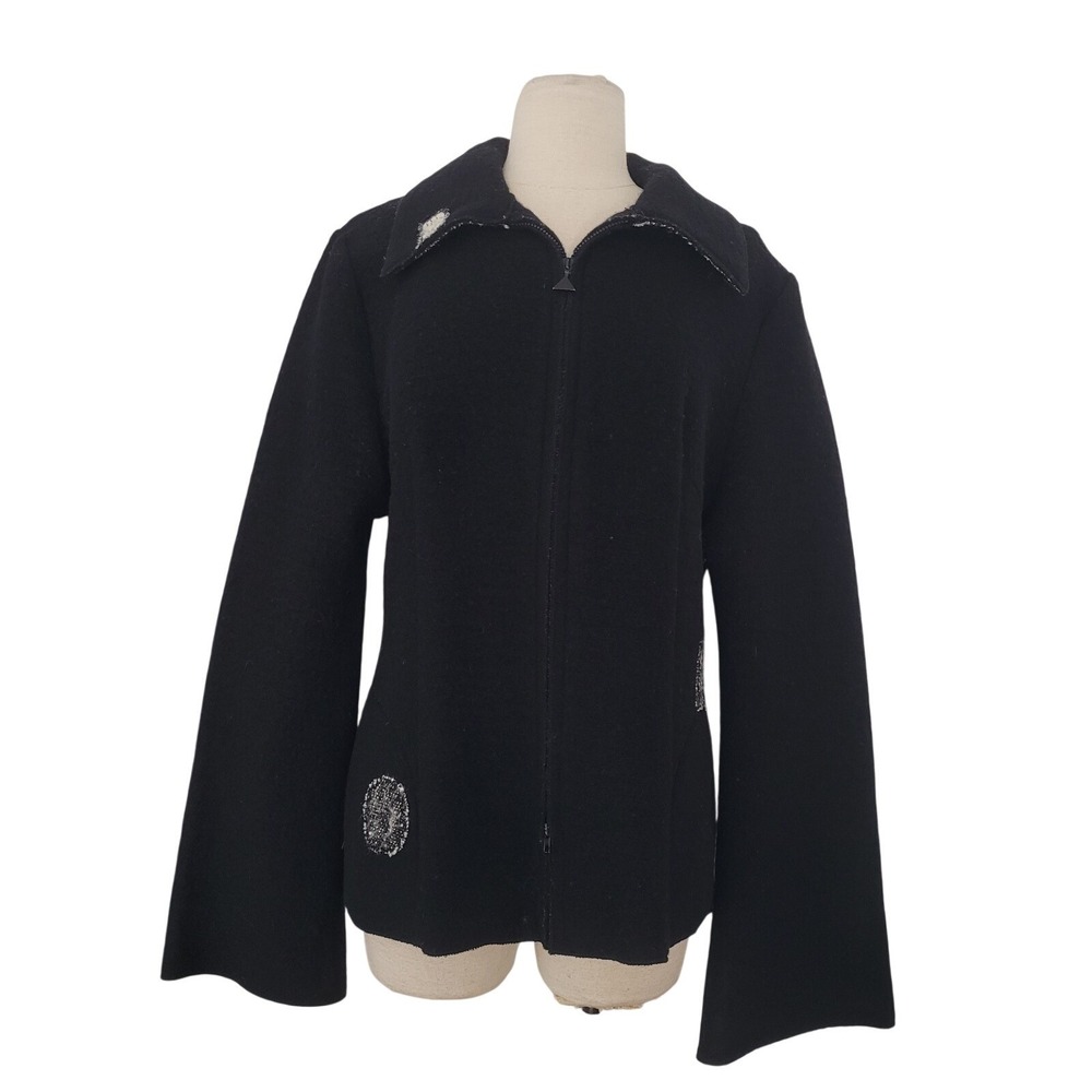 VTG Annikki Karvinen Handmade‎ in Finland Jacket Sz M Black Wool Blend Art Artsy